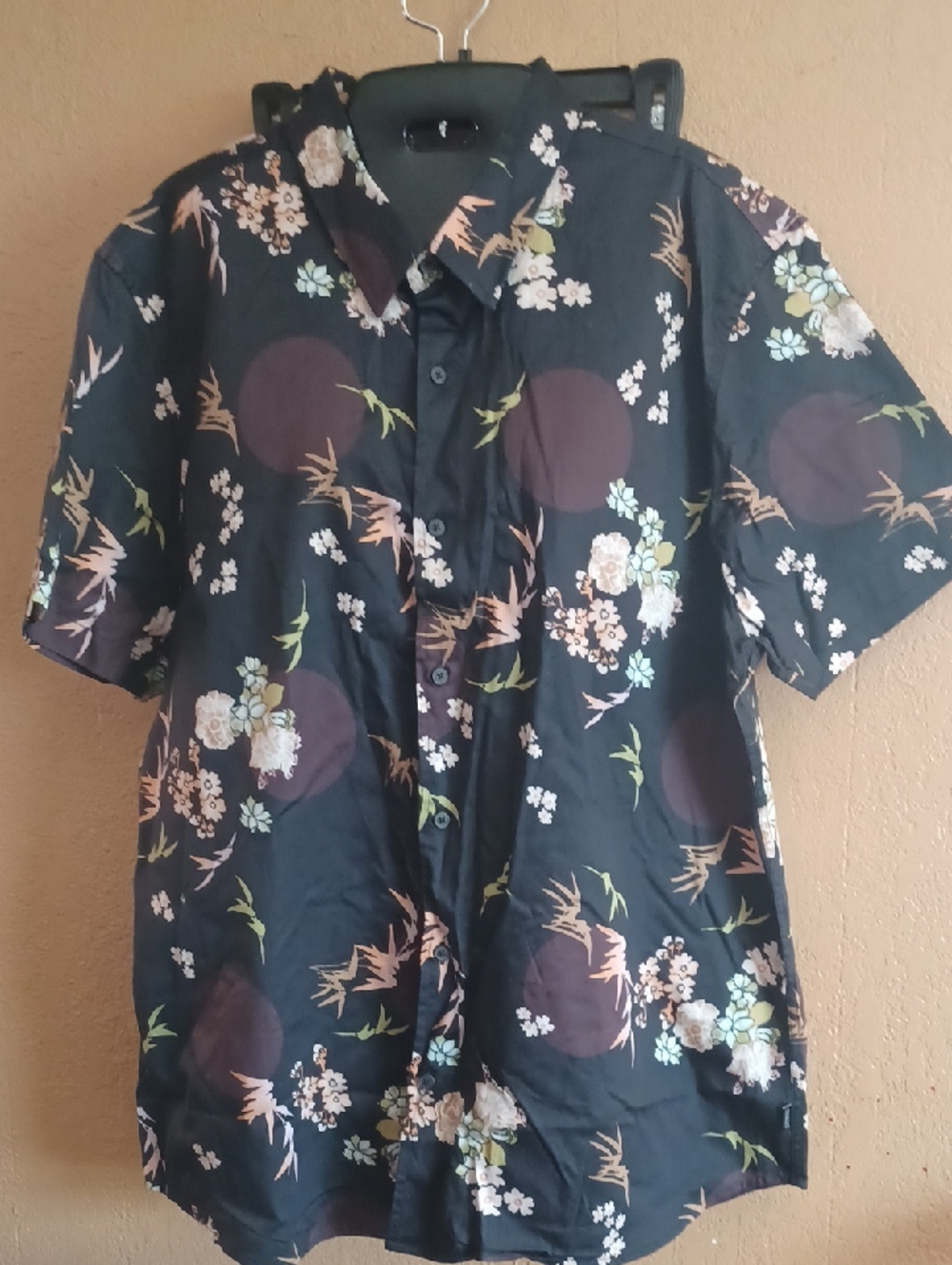 GUESS Black Floral Short-Sleeve Button-Down Slim Fit Shirt Mens XXL